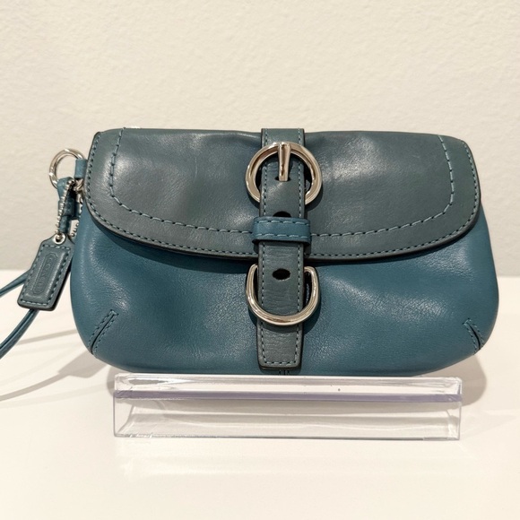 Coach Handbags - 💙💚 Coach Chelsea Teal Blue & Jade Green Buckle Flap Leather Wristlet